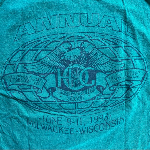 Vintage 1993 Harley Davidson Green T-Shirt Size Small. - Picture 3 of 4